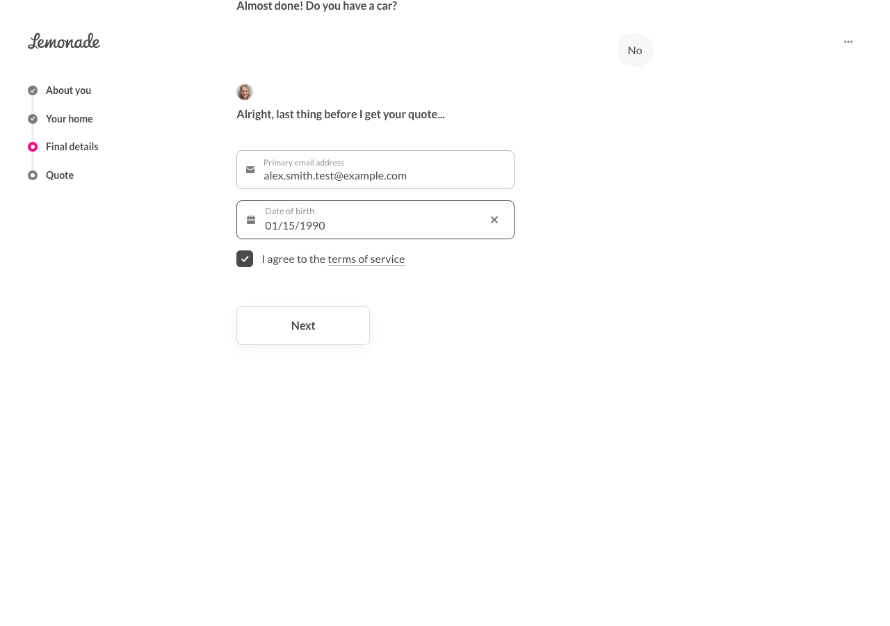 Step 13: Email Dob Filled