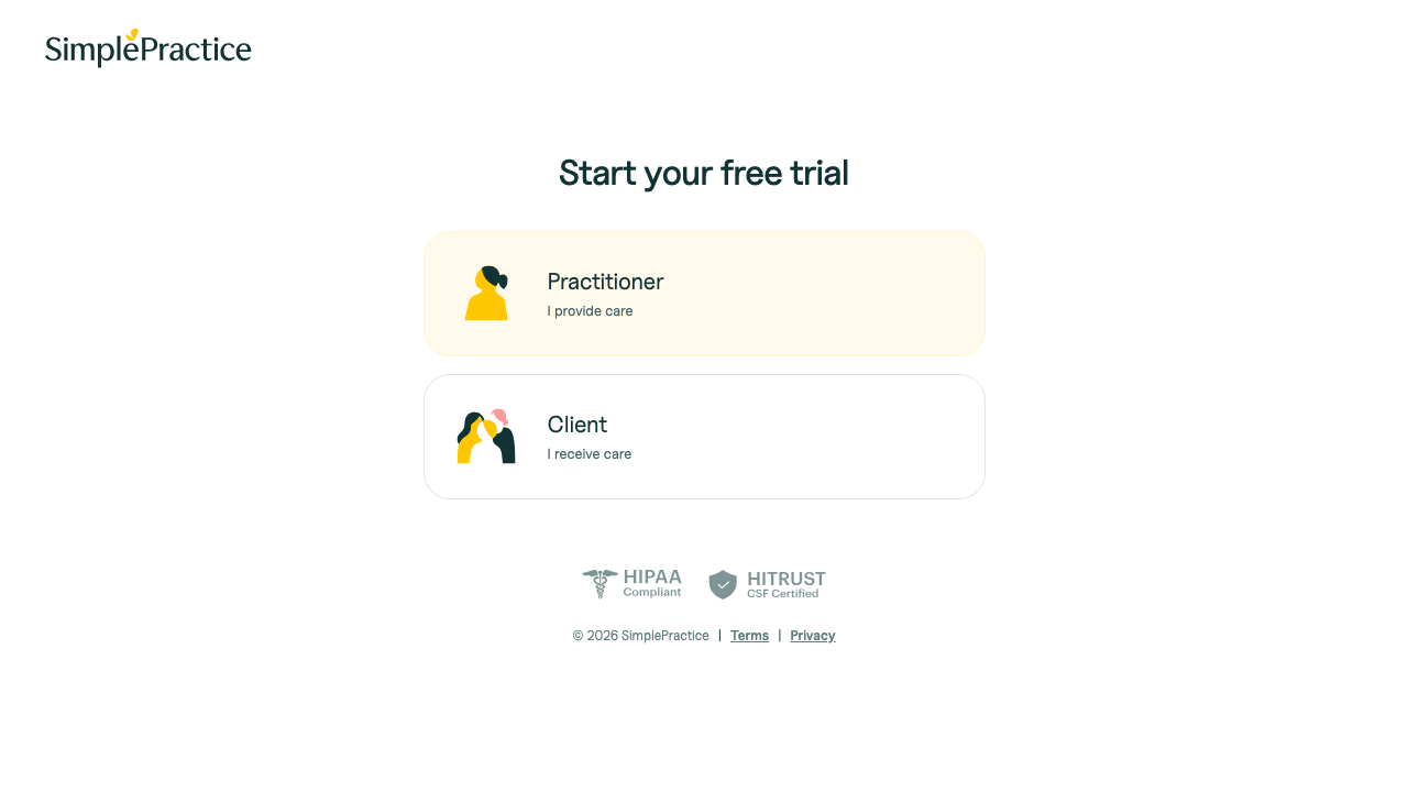 Simplepractice landing page